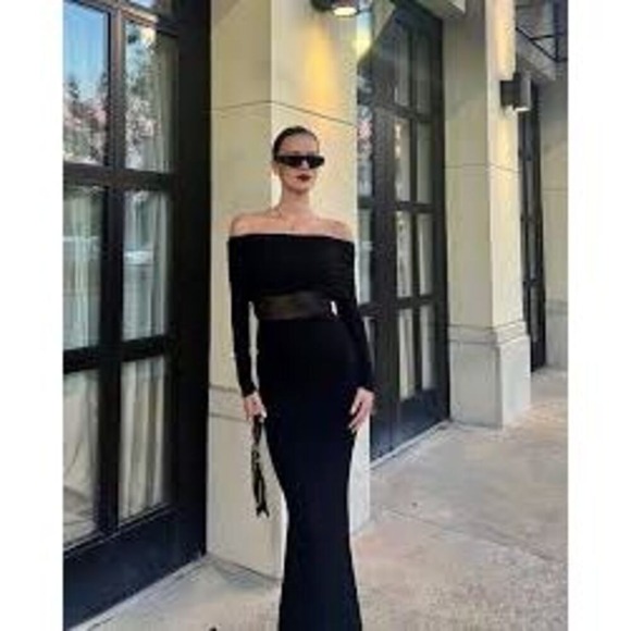 Commense Overfold Off-Shoulder Mesh Long Sleeve Long Dress Size XL - Picture 5 of 9